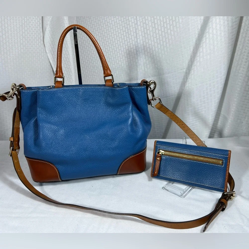 4220: Dooney & Bourke Pebble Grain Brenna Satchel & Wallet Blue 2 Pc Set